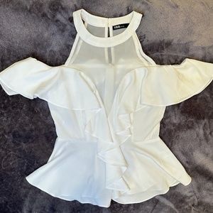 INA White halter blouse with ruffles